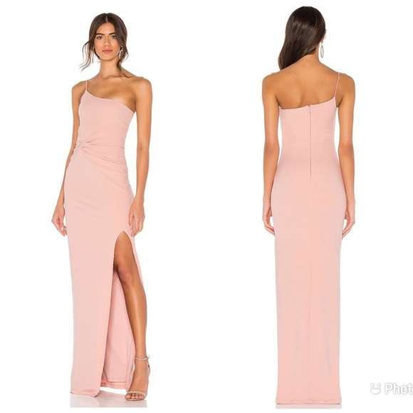 Nookie Revolve Lust One Shoulder‎ Gown Pink Slit Front Knot Barbie Girly Cute M - Picture 1 of 4